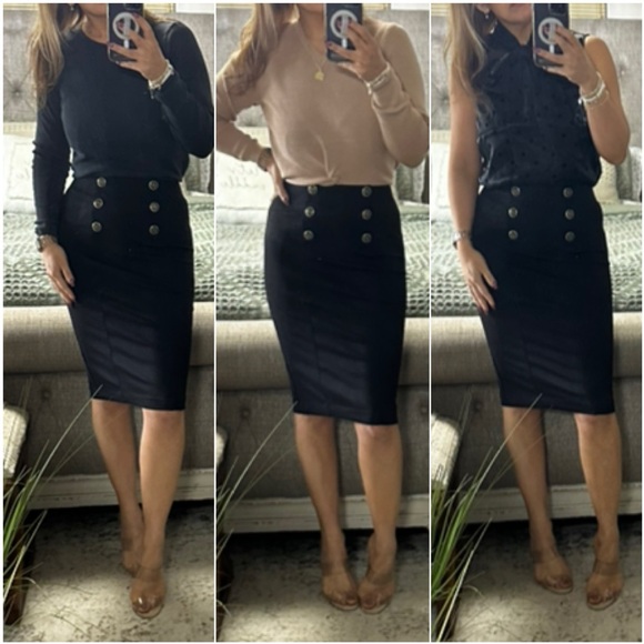 New🖤Sleek button front black pencil skirt - Picture 9 of 14